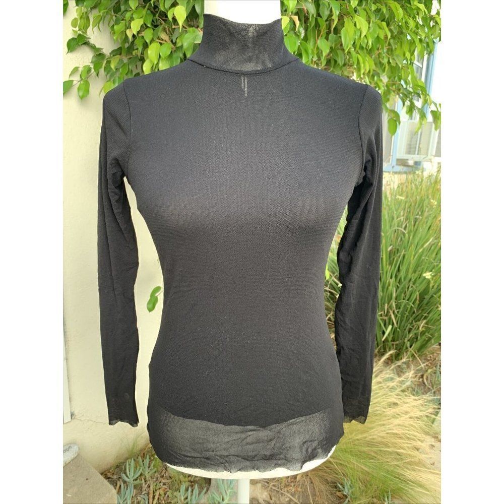 weston wear womens solid black nylon mock neck long sleeve top xs